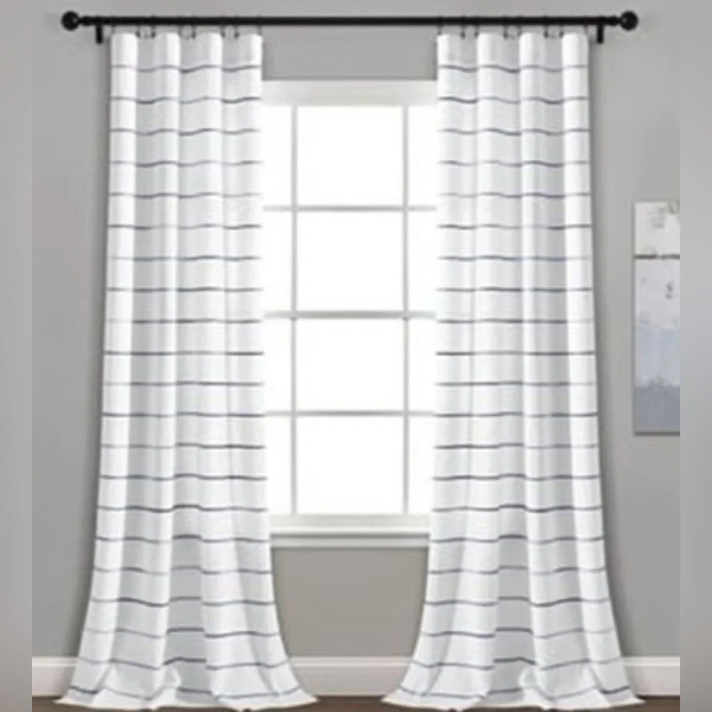 Carson Carrington Pajebo Ombre Stripe Cotton Curtain Panel 2Pair 40x84 Navy